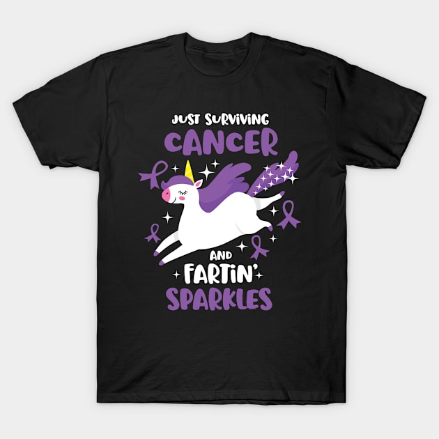 Cancer Survivor Farting Unicorn T-Shirt by jomadado